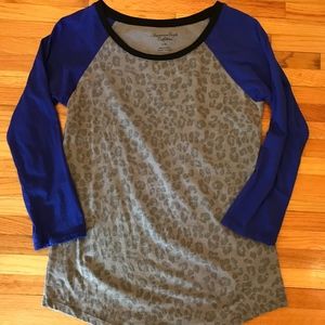 American Eagle Leopard Print Baseball Tee